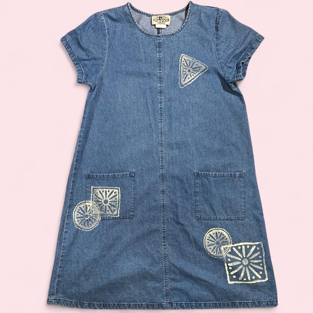 Vintage 90s Y2K Denim On the Rocks Jean Dress Rocks Candy California Sz Med